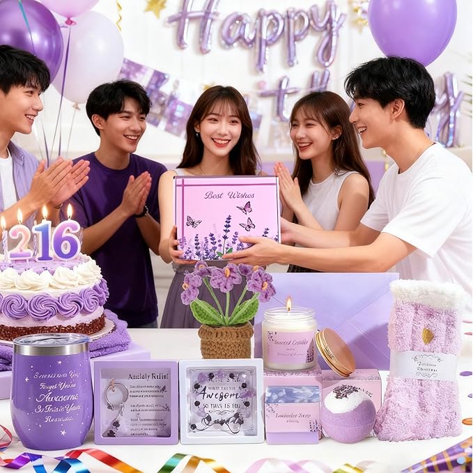 Birthday Gifts for Women Self Care Gifts Set, Lavender Spa Gift Basket Care Package Get Well Gifts for Women Purple Christmas Gifts Box,Unique Gift Idea for Mon Her Sister Best friend Coworker