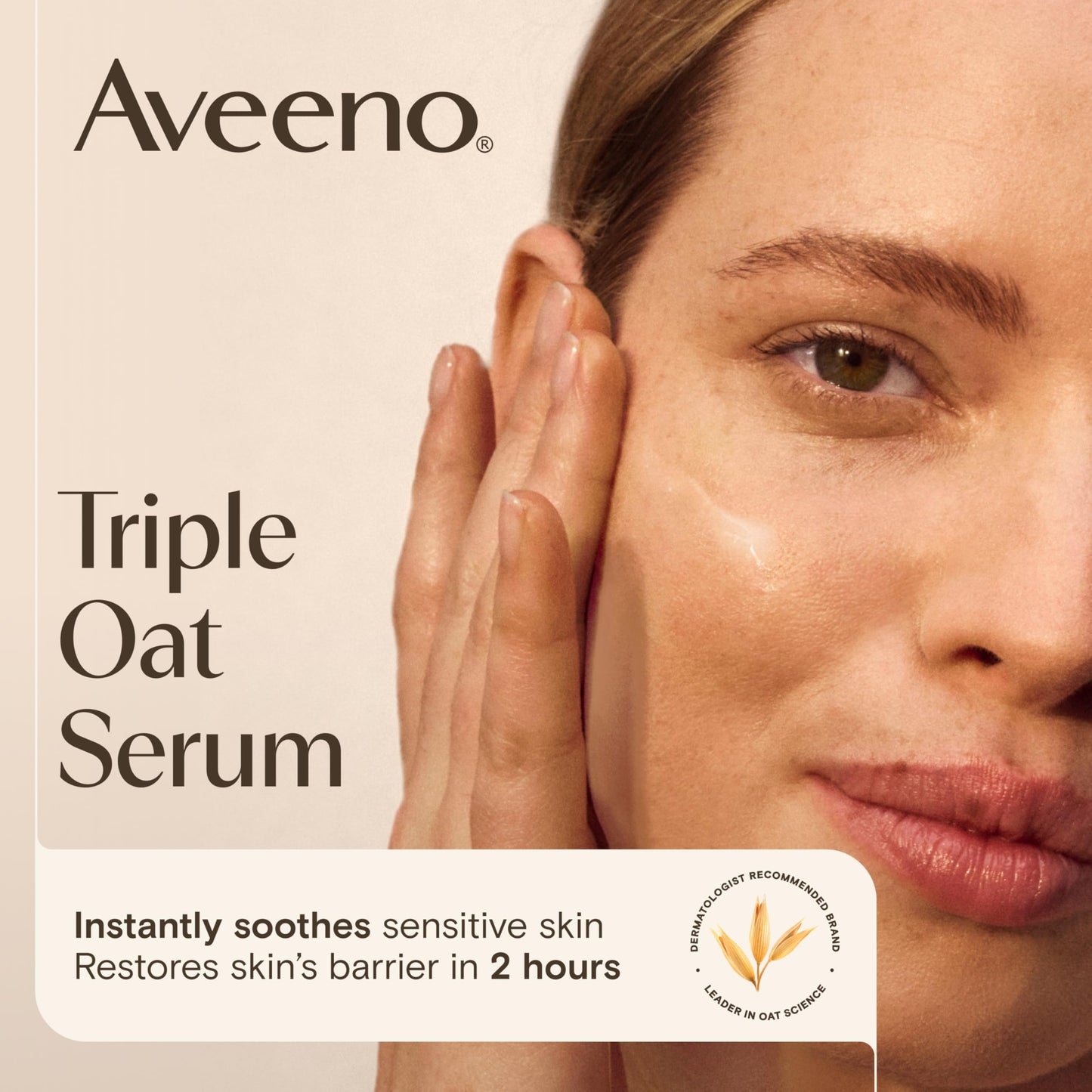 Aveeno Calm + Restore Triple Oat Hydrating Face Serum for Sensitive Skin, Gentle Lightweight Facial Serum Instantly Smooths Skin, Non-Comedogenic, Hypoallergenic & Fragrance-Free, 1 fl. oz