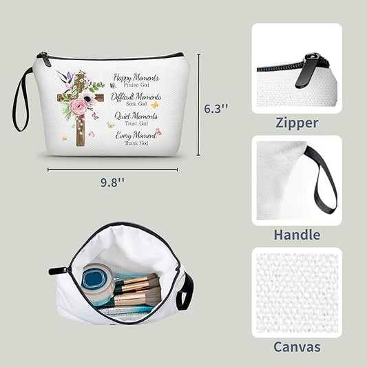 Faith Based Gifts Cosmetic Bag,Faith Based Gifts for Women,Mothers Day Religious Gifts,Happy Moment Praise God Small Makeup Cosmetic Pouch,Christian Woman Gifts,Godly Gifts for Women