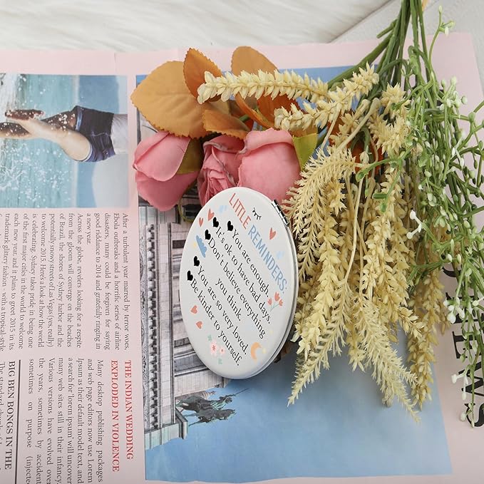 LQRI Little Reminder Gift Compact Makeup Mirror You are Enough Inspirational Quotes Daily Reminder Gift Mental Health Gifts