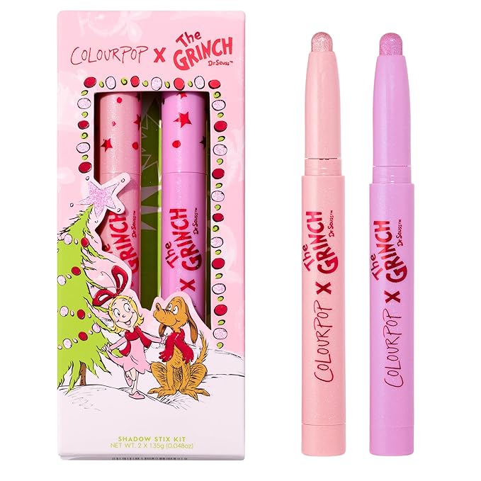 ColourPop x The Grinch Shadow Stix Makeup Kit - Limited Edition Metallic Eyeshadow Makeup Set - Vegan & Cruelty-Free Cream Eyeshadow Sticks with High-Pigment & Metallic Finishes (2 Count)