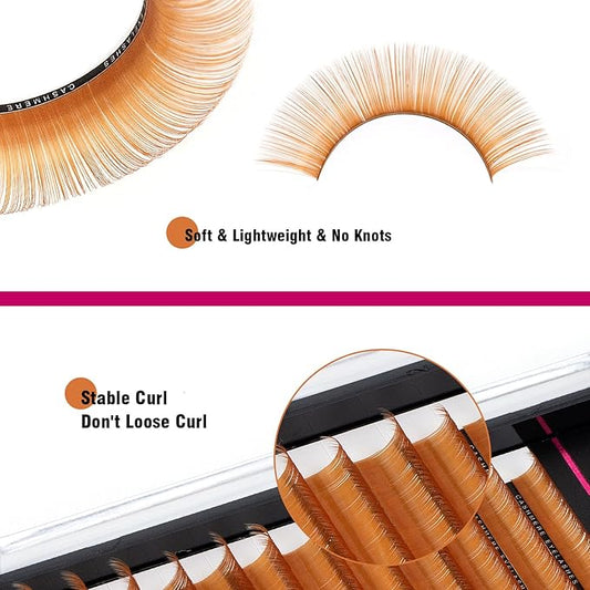 Kolybel Colored Premium Eyelash Extensions 0.07 C Curl 8-16mm Mixed Length,Premium Individual Silk Lash Extension,Professional Eyelash Extension Supplies for Lash Techs (Light Brown,0.07-C 8-16mm)