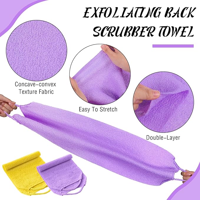 5 Pcs Back Scrubber for Shower Exfoliating Body Exfoliating with Handles Washcloth Towel Pull Strap Shower Scrubber for Body Cleans Skin Massages for Women Men One Size
