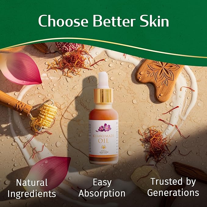 Kerala Ayurveda Kumkumadi Face Serum for All Skin Types (1 Fl Oz) | Saffron & Lotus Infused Brightening Serum | Reduces Wrinkles, Pigmentation & Dark Spots | Anti-Ageing Solution | Ideal for Gua Sha