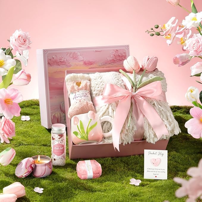 Birthday Gifts for Women Self Care Set Get Well Soon Gift Baskets, Relaxing Bluebell Spa Gift Basket Care Package for Women, Unique Christmas Mom Gifts for Her Girlfriend Sister Friend Wife Grandma