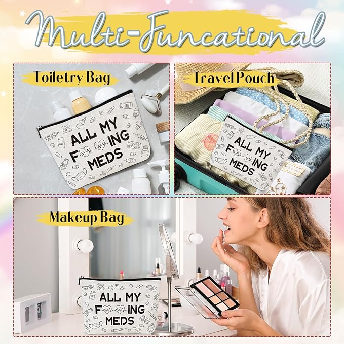 Med Makeup Bag Gifts - Funny Medicine Travel Cosmetic Bag with Zipper, Meds Pouch Purse Gifts for Nurse Practitioner Medicine Physician Assistants Doctor Patient, Get Well Soon Presents