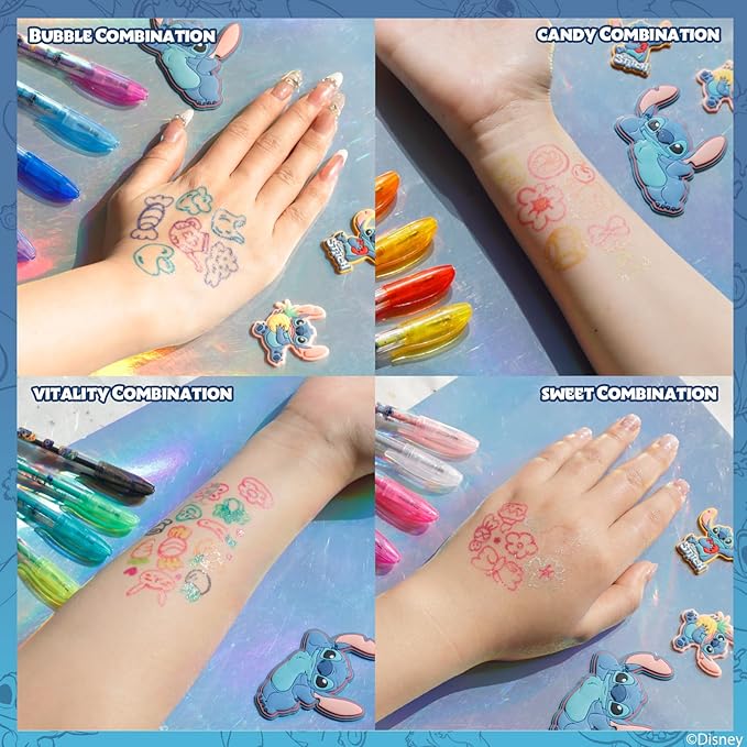 Disney Stitch 16 Piece Glitter Pen Body Art Set, Glittery and Bright Colors, Ages 3+ by Townley Girl