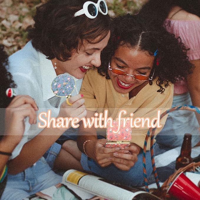 Blulu 24 Pcs Compact Mirror for Purse Bulk Small Flower Pocket Mirror Folding Floral Retro Return Gifts for Women Makeup Travel Portable(Gold Edge)