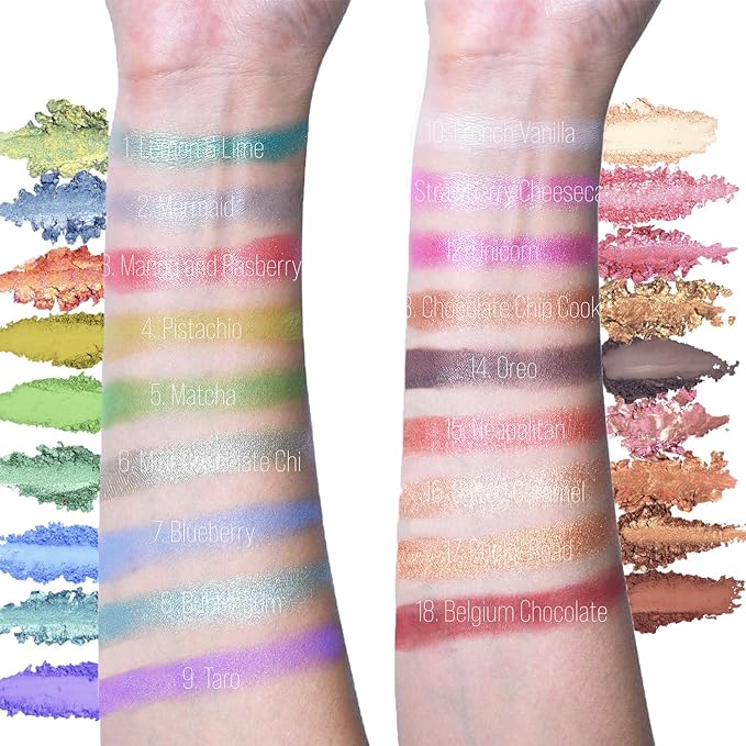 Eyes Cream Eyeshadow Palette Makeup, Blue Pink Nude Brown Glitter Shimmer Matte Eye Shadow Pallets for Cute Popular Eye Make up, 18 colors Ice Cream Original Design, Talc Free