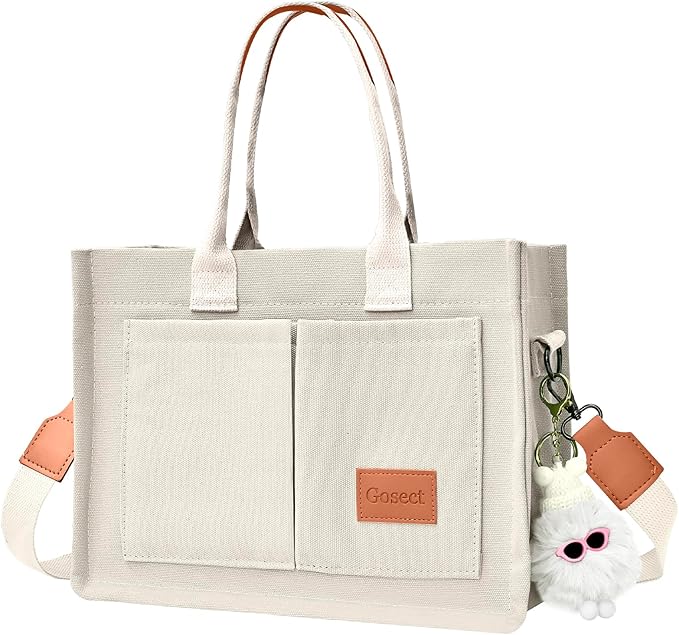 Canvas Tote Bag for Women With Pockets, Laptop Work Crossbody Purses Everything Shoulder Tote Bag Everyday Satchel Handbags