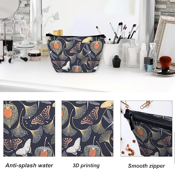 Makeup Bag Gold Glitter Leopard Cosmetic Bag for Women, Waterproof Large Capacity Travel Organizer 9.5×5.9 Inch