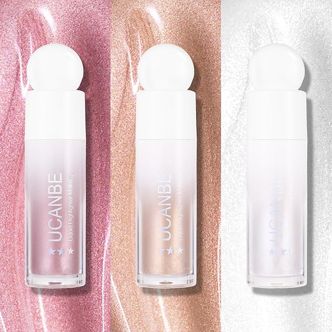 3-Pack Liquid Face Highlighter Makeup Set - Multifunctional Luminous Glow, Natural Radiance Sparkly Glitter Body Shimmer Liquid Luminizer Sticks - Suitable for Face, Eyes, Lips, and More