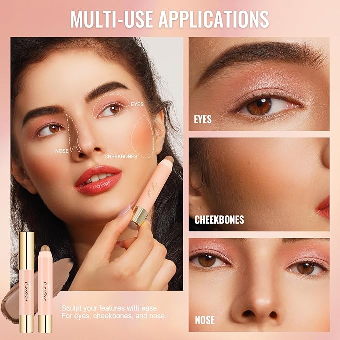 Oulac Contour Stick Makeup, Multi-use Cream Contour Stick, No Caking or Dragging, Matte Finish, Vegan, Cruelty-Free, C1 Raw Umber