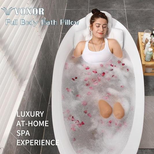 Full Body Bath Pillow for Bathtub, Thick Bathtub Cushion with Laundry Bag, Luxury Tub Pillow for Bath for Headrest Neck and Back Support White 56" x 16"
