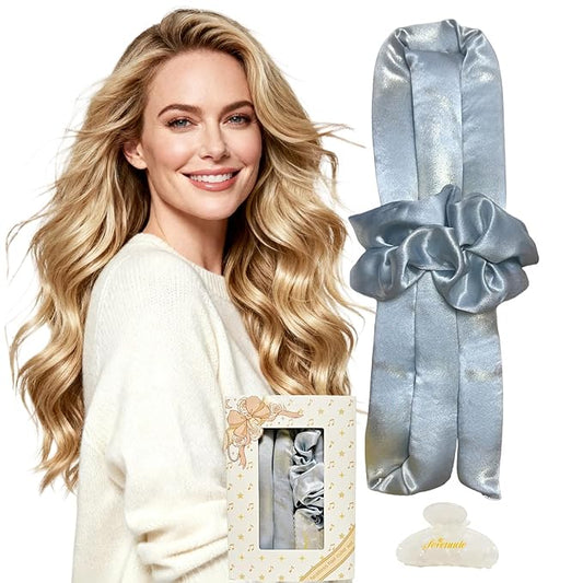 Serenade Sparkling Satin Heatless Curls Overnight, Heatless Hair Clurer Curling Rod Headband, No Heat Curling Rod Hair Roller for Women and Girls to Sleep in, Blue