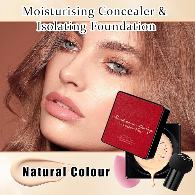 2Pcs Mushroom Head Air Cushion CC Cream Foundation Makeup,Moisturizing BB Cream Face Makeup Liquid Foundation,Long Lasting Full Coverage Concealer for All Skin Types（Natural）D
