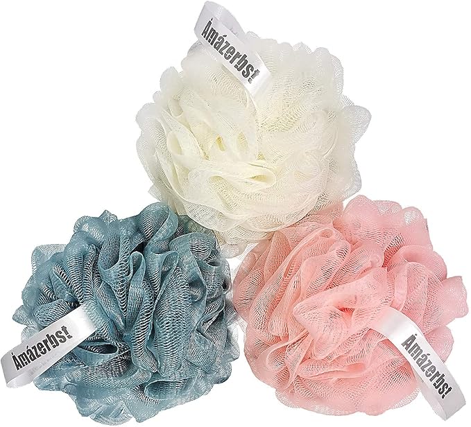 Amazerbst 6 Pack Bath Sponges Mesh Balls Shower Loofahs Wash Back Body Cleaning Scrubber Exfoliator Loofah Sponge Bathing Accessories Women Men