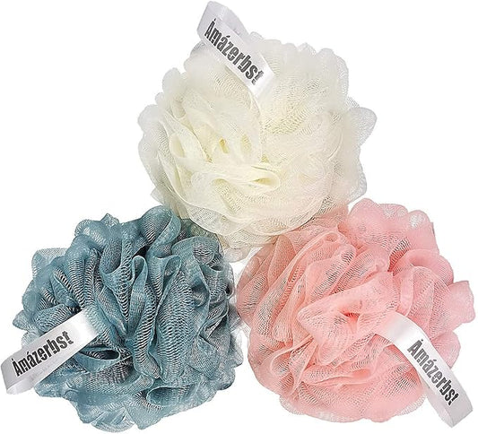 Amazerbst 6 Pack Bath Sponges Mesh Balls Shower Loofahs Wash Back Body Cleaning Scrubber Exfoliator Loofah Sponge Bathing Accessories Women Men