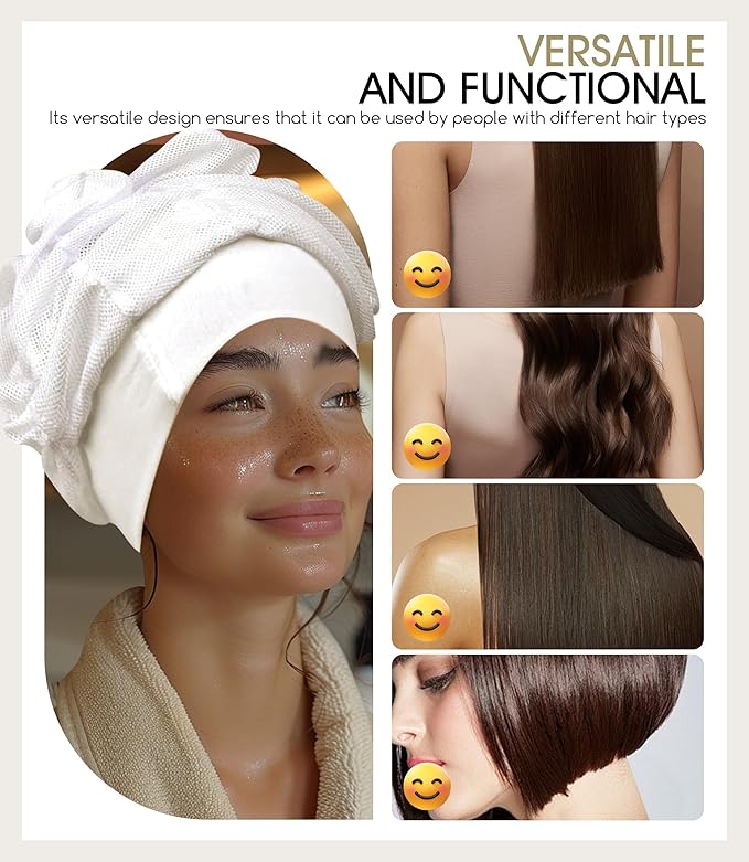 4 Pack Hair Dryer Net plopping Bonnet for Curly Hair, Net Plopping Cap for Drying Curly Hair, Protective Mesh Quick Drying with Adjustable Strap Reusable Washable (White)