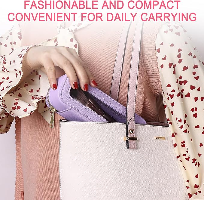 Makeup Brush Case Clear Travel Cosmetic & Toiletry Bag Slim Makeup Bag with Zipper Small Purse Organizer Car Essential Bag for Women (X/Purple, SLIM-3)