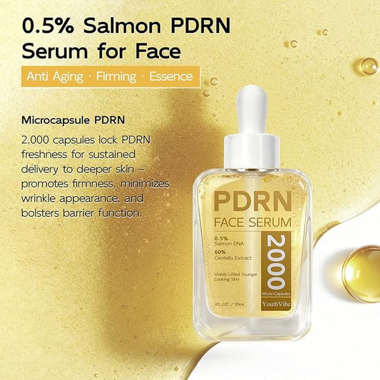 YouthVibe 0.5% PDRN Serum for Face, Anti-Aging Salmon DNA Face Serum with Hyaluronic Acid, Niacinamide & Squalane, Firming & Hydrating for Fine Lines & Wrinkles Skincare - 30ml
