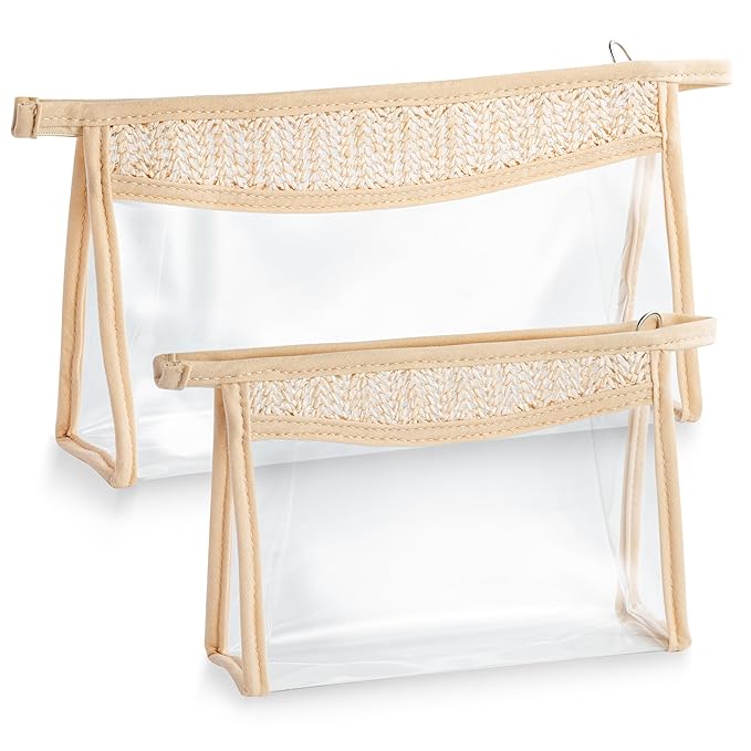 Boho Patch Cosmetic Bag - Summer Beach Swimming Pool Toiletry Makeup Bag Beige Clear Waterproof Travel Makeup Pouch PVC Zipper Clutch Daily Use Purse Summer Beach Gifts for Women Girls