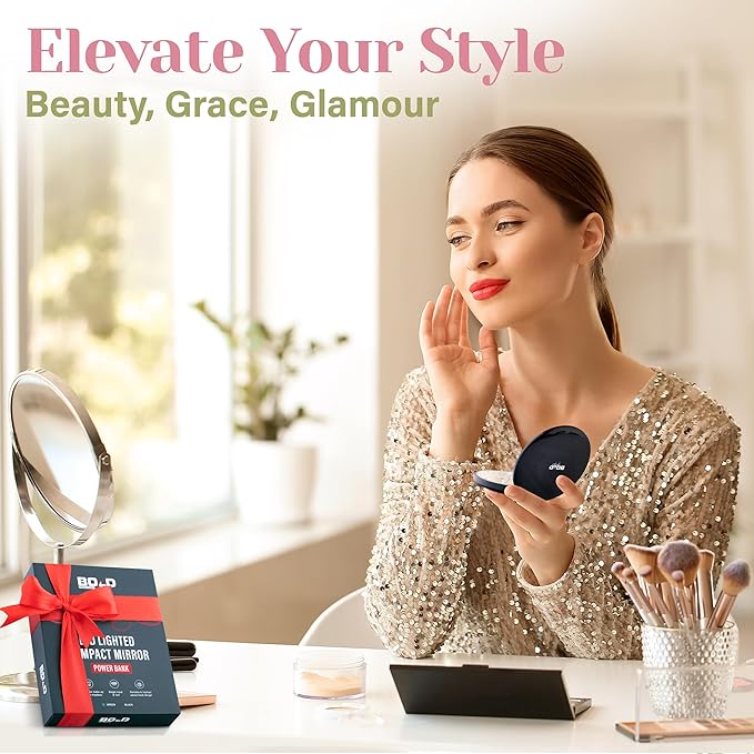 BoldAct Compact Mirror with Light 1X/3X Magnification LED Travel Makeup Mirror with Power Bank Rechargeable, Dimmable Lighted Portable Makeup Mirror for Purse 2 Sided Folding Mirror Green