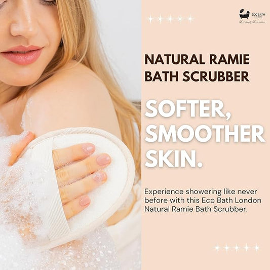 Natural Ramie Bath Scrubber - 100% Natural Exfoliating Body Scrubber for Men and Women, Premium Ramie Bath Sponge for Smooth Skin