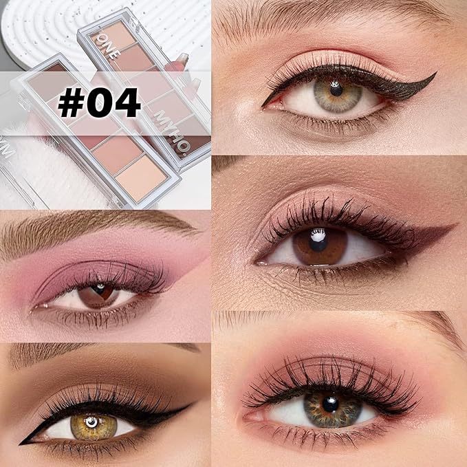 5 Colors Matte Eyeshadow Palette with Brush - Neutral Nude Brown Mauve Pink Eye Shadow Palette Makeup, Natural Waterproof Cool-Toned Eyeshadow for Green & Blue & Brown Eyes and Smokey Makeup, 04#