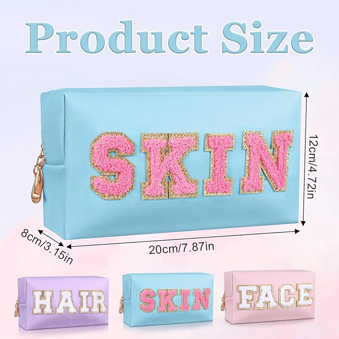 3 PCS Skin Care Bags for Girls Women, Preppy Makeup Bag, Hair Face Skin Stuff Travel Bags, PU Leather Toiletry Bag for Traveling, Bathroom Gift for Mother's Day Wife