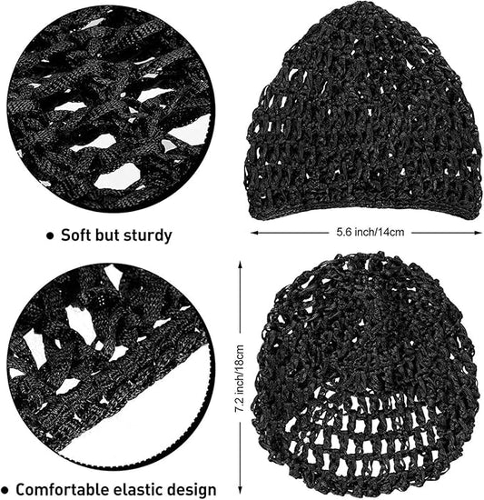 Hair Wrap Nets for Women Sleep - 3 Pack Hairnets Sleep Hair Wrap Cap for Women Sleeping Black Mesh Crochet Hair Net for Sew in Weave (Black)