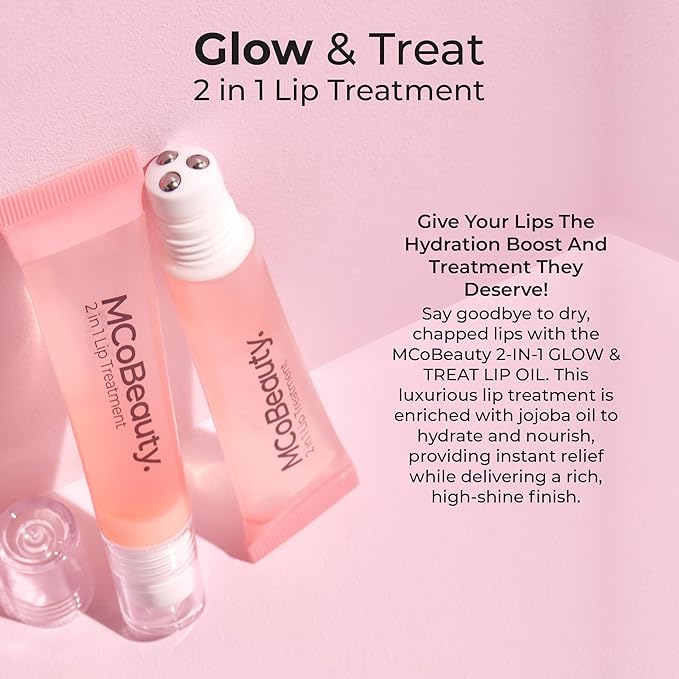 MCoBeauty 2-in-1 Glow & Treat Lip Oil, Berry, Hydrating Tint for Luscious Lips, Vegan, Cruelty Free Cosmetics