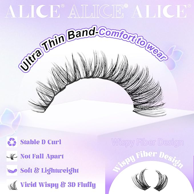 ALICE Lash Clsusters Kit Wispy Eyelash Clusters Kit Cluster 10-18mm Natural Eyelash Extension Kit 168pcs Thin Band Individual Lashes Kit with Lash Glue Bond and Seal DIY at Home
