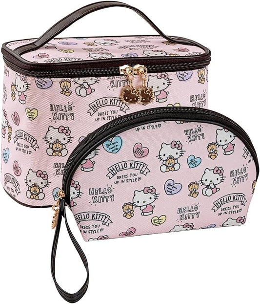 AmBealla Cosmetic Bag Large Makeup Bags Pink Travel Case with Makeup Brush Holder，2PCS Cosmetic Organizer for Women, Toiletry Storage Bag for Skincare & Beauty Tools Sweet Cute for Girls