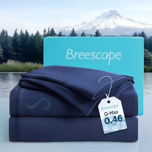 Breescape Cooling Sheet Set Full Size - BlendTek™ Dry & Cool Technology for Hot Sleepers and Night Sweats, Q-Max>0.46 Tech, Deep Pocket Up to 18", 360° Elastic Band, Twilight Blue