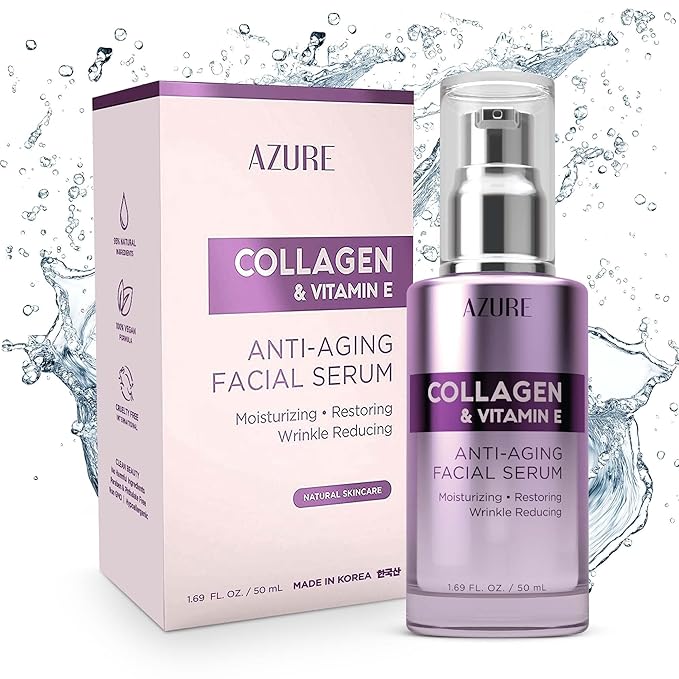 Azure Dermatologist Tested Collagen & Vitamin E Face Serum - K Beauty Anti-Aging Formula for Wrinkle Repair & Dark Spot Treatment - Korean Skincare, Premium Retinol Enhanced Solution - 1.69 fl oz