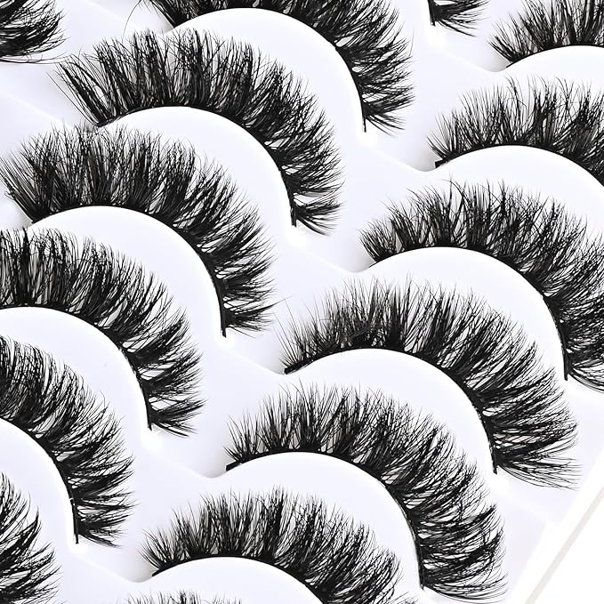 Lashes False Mink Eyelashes 14 Pairs Cat Eye Lashes Volume Fake Eyelash Natural Lash Strips Fluffy Eye Lashes Pack D Curl Short Lashes Natural Look Wispies Cateye Lashes for Women