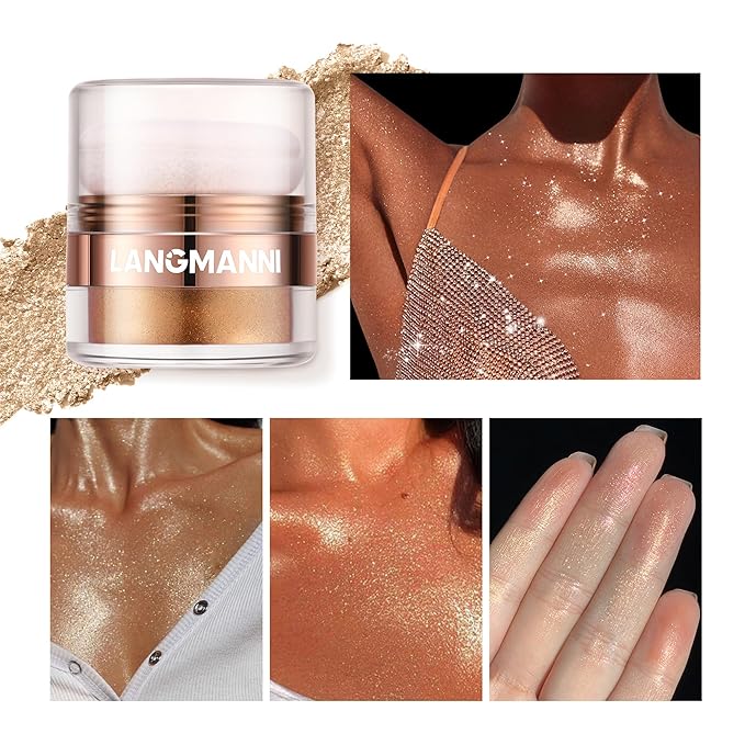 AKARY Shimmer Powder Highlighter, Purple Face Body Glow Pearl Illuminator, Intensely Pigmented for High Impact Dewy Finish (03#Purple)