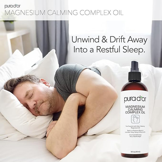 PURA D'OR 16 Oz Magnesium Oil Water Based Spray - Calming Topical Blend with Lavender, Ylang Ylang, Chamomile - Fast-Absorbing, Skin-Friendly Formula for a Soothing Sensation
