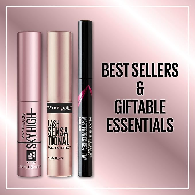 Maybelline New York Holiday Limited Edition Eye Makeup Gift Set, Sky High Mascara, Lash Sensational Mascara and Master Precise Liquid Eyeliner Minatures, 1 Kit, Black