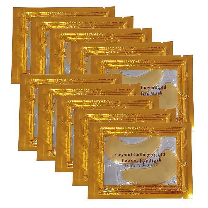 24K Gold Powder Gel Collagen Eye Masks Sheet Patch, Remove Bags,Dark Circles &Puffiness,Reduce Wrinkle,Moisturising,Hydrating for Blackheads (10 Pairs)