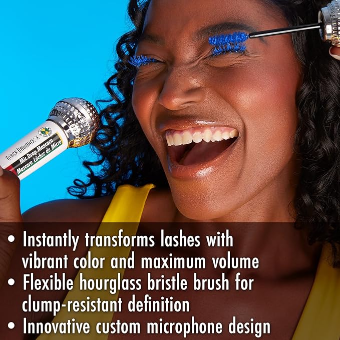 Black Radiance Cross Colours Mic Drop Mascara, Pigment-Rich Smudge-Resistant Formula, Intense Lash Volume, Built-In Flexible Brush, Paraben-Free & Cruelty-Free - Check 2 Blue