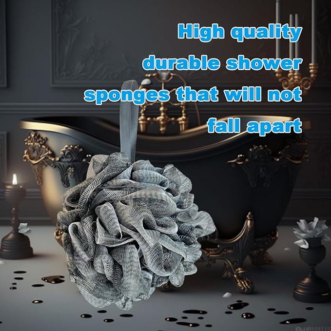 Black Bath Shower Loofah Exfoliating Body Back Scrubber Sponge for Women Men 60g (1 Pack)