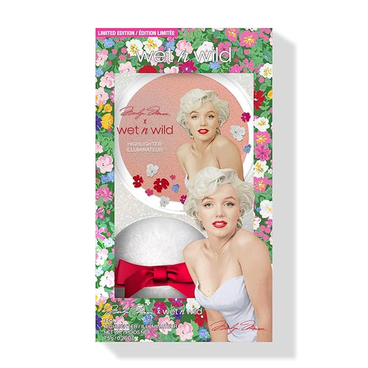 wet n wild Marilyn Monroe Icon Highlighter, Ultra-Reflective Luminous Powder, Buildable Glow with Iridescent Pearls, Includes Sponge, Cruelty-Free – Peachy Pink