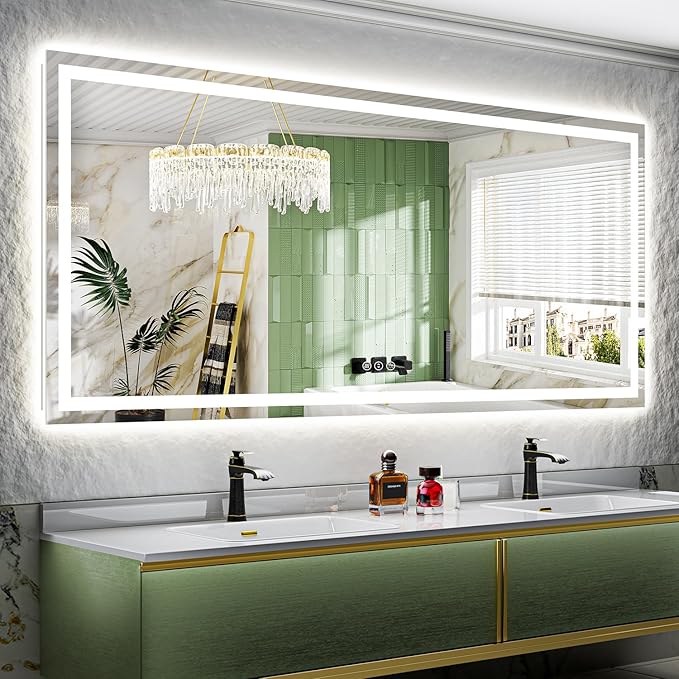 88x38 Inch LED Bathroom Mirror with Lights Front and Backlit Lighted Vanity Mirror for Bathroom Wall with 3 Colors Dimmable Anti-Fog Memory Shatter-Proof IP54 Waterproof Horizontal/Vertical