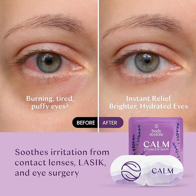 Body Restore Self Heated Steam Eye Mask 5 Pack - Fathers Day Unique Gifts for Dad, Relaxation Gifts for Her and Him, Best Friend, Stye Eye Treatment, Travel Essentials - Lavender