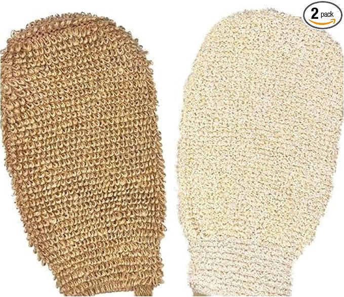 Hemp Bath Gloves for Shower, Exfoliating Body Scrubbers, Organic Bath Mitts Washcloths for Women and Men, 2 Pack