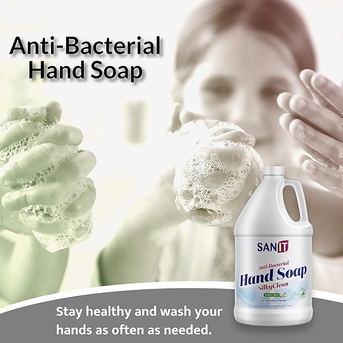 Sanit Silky Clean Antibacterial Liquid Gel Hand Soap Refill - Advanced Formula with Coconut Oil and Aloe Vera - All Natural Moisturizing Hand Wash - Made in USA, White Tea, 1 Gallon