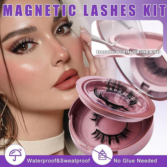 Magnetic Eyelashes with Applicator Natural Look: 2 Pairs, Reusable, No Glue Needed, Wendy Lashes, CX0305, KS02+XM1