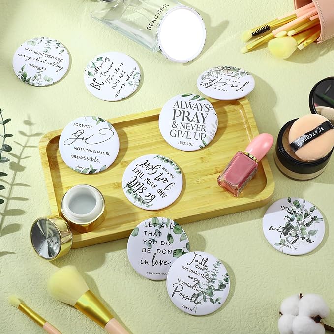 54 Pcs Christian Compact Mirrors Bulk Christian Gifts for Women Inspirational Bible Verse Mini Pocket Makeup Mirror for Coworkers Employees Staff Volunteers Church Party Favors Sunday School